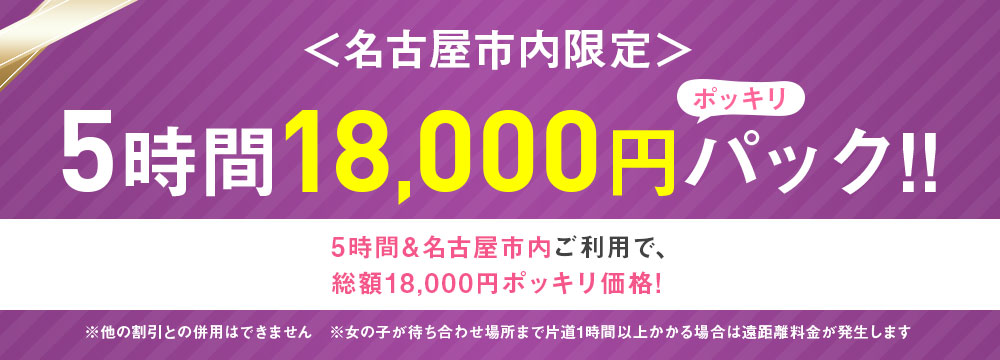 名古屋市内限定 5時間18,000円パック!!